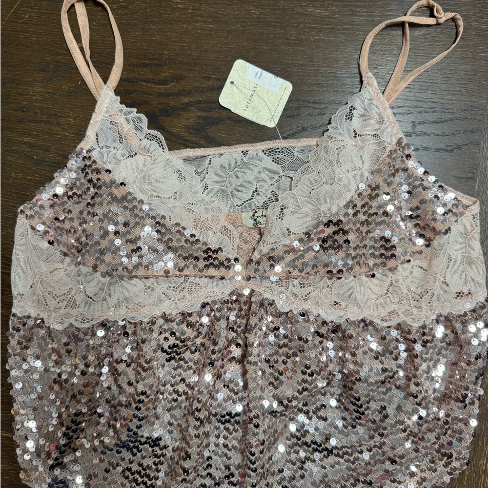 Free People Sequin Lace Tank Top in Pink champagne